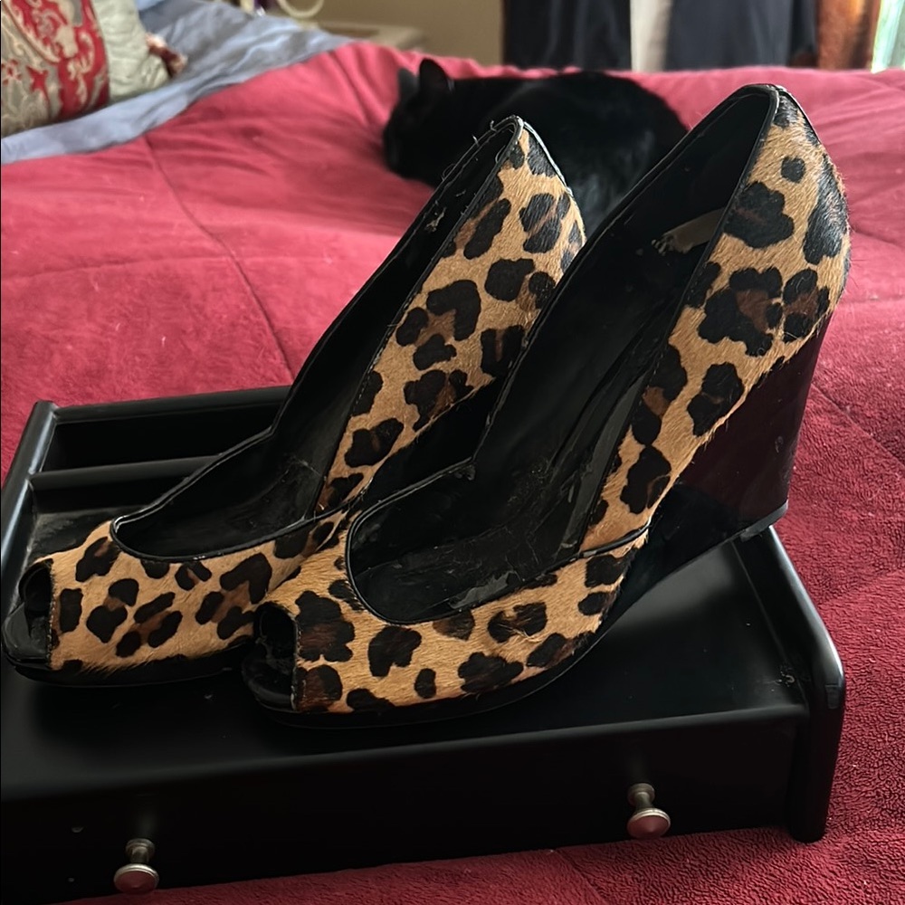 BCBG Leopard Print Wedge Heels